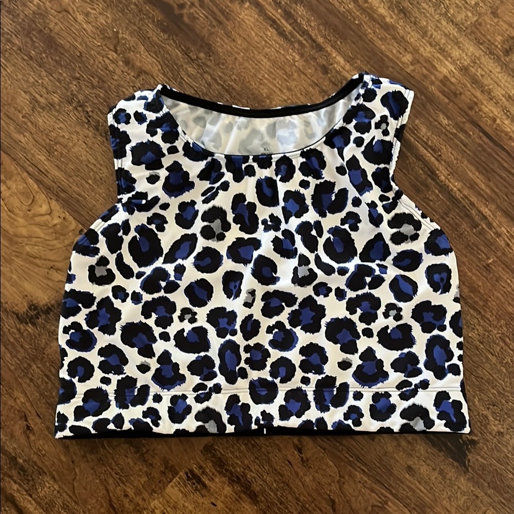 Adam Selman Sport Blue Leopard Print Top